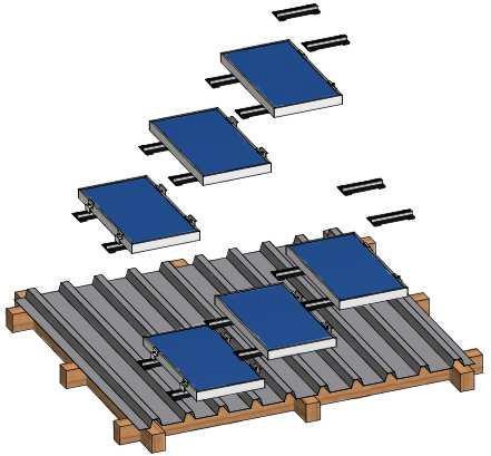 2. Tartószerkezet a napelemmodul-szerelvényeknek 2.1 Tetőfelosztás, a modulok elrendezése A tető felosztásakor ügyelni kell arra, hogy a modulok a tető határain belül maradjanak.