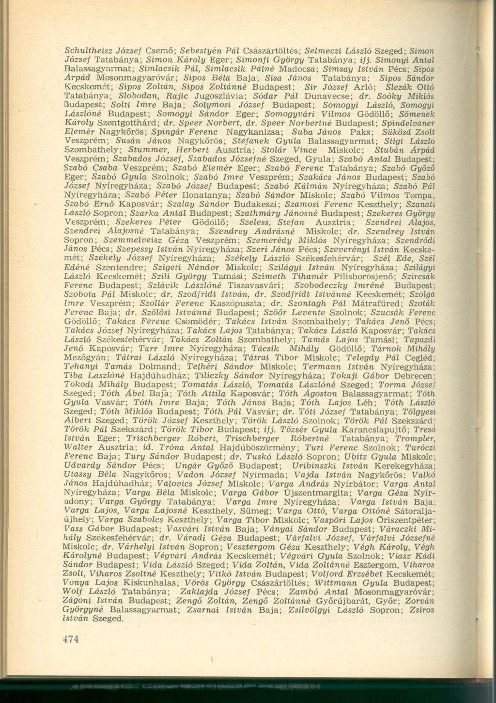 Schultheisz József Csemő; Sebestyén Pál Császártöltés; Selmeczi László Szeged; Simon József Tatabánya; Simon Károly Eger; Símonfi György Tatabánya; ifj.