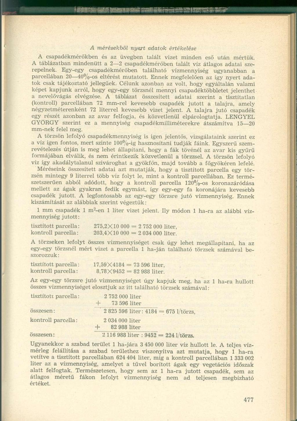 A mérésekből nyert adatok értékelése A csapadékmérőkben és az üvegben talált vizet minden eső után mértük. A táblázatban mindenütt a 2 2 csapadékmérőben talált víz átlagos adatai szerepelnek.