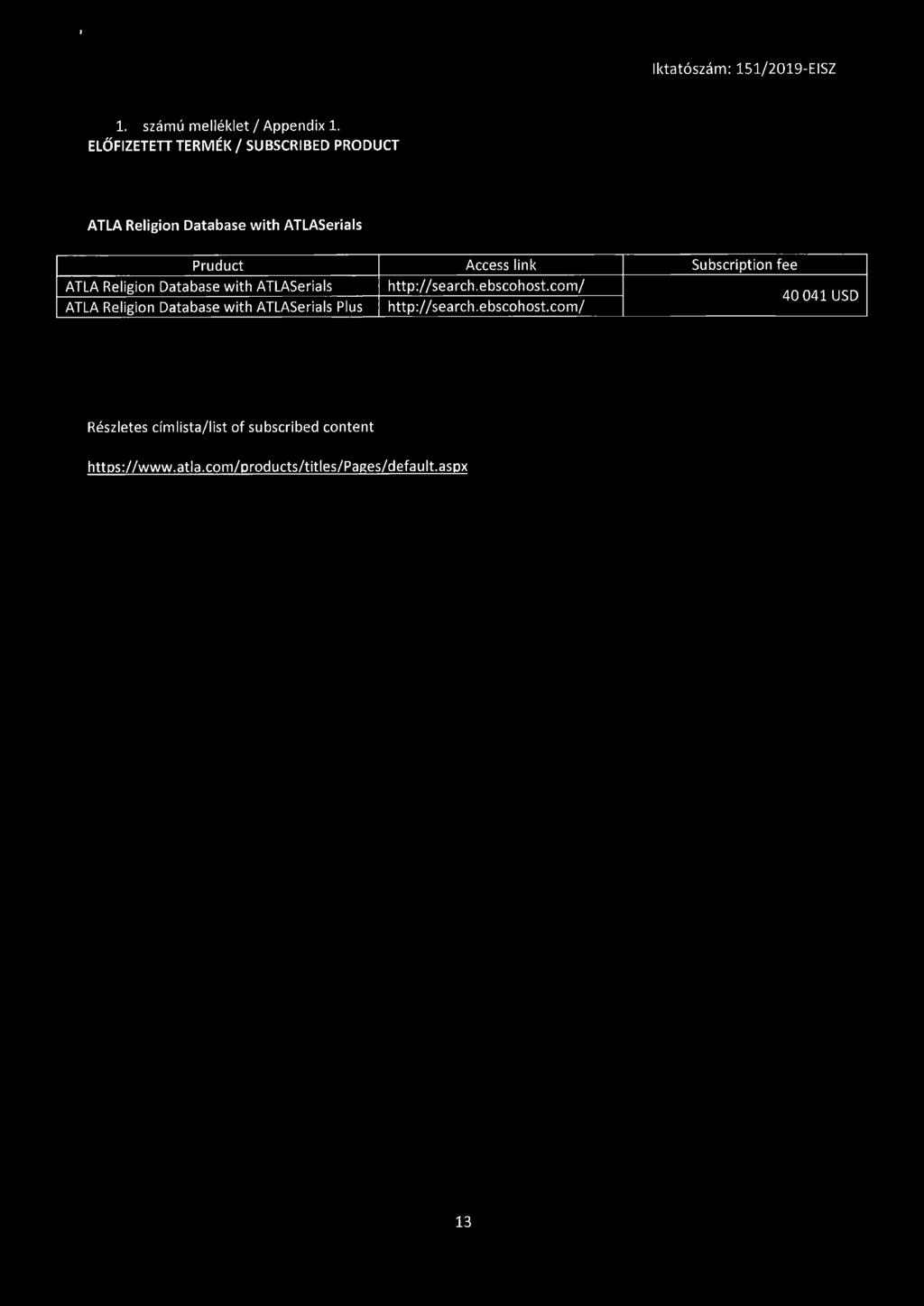 I 1. számú melléklet / Appendix 1.
