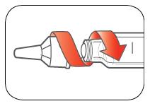 3. lépés: A tűt a kupakkal együtt egyenesen nyomja rá injekciós tollra, és csavarja rá szorosan. 4. lépés: Vegye le a külső tűvédő sapkát. Ne dobja el. Vegye le a belső tűvédő sapkát, és dobja ki.