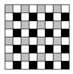 (A) 4 (B) 64 (C) 5 (D) 576 (E) 70 Válasz: (D) 576 Megoldás: A tábla szürkére festett 4 4 mezıjére 4 bástya 4! 4 -féleképp helyezhetı úgy, hogy ne üssék egymást.
