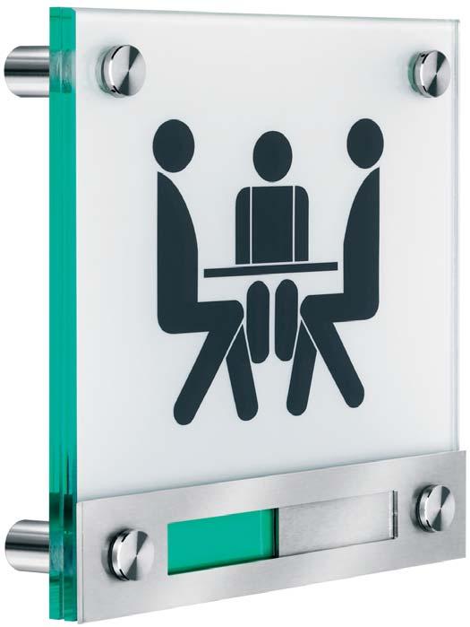 Tábla rendszerek Sign Systems PremiumFix ECO PremiumFix ECO PremiumFix - foglaltság jelző PremiumFix Busy Display A ragasztott fóliával ellátott, rozsdamentes acél tartókkal a falhoz rögzített 4 mm