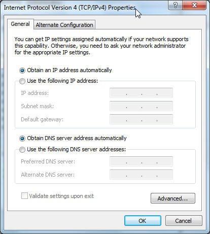 3. Az ipv4 IP beállítások automatikus lekéréséhez jelölje meg az Obtain an IP address automatically (IPcím automatikus kérése) jelölőnégyzetet.