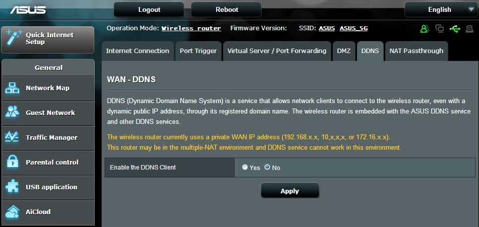 4.3.5 DDNS A DDNS (Dinamikus DNS) beállítása lehetővé teszi, hogy a hálózatán kívülről hozzáférjen a routerhez a rendelkezésre bocsátott ASUS DDNS szolgáltatáson vagy más DDNS szolgáltatáson