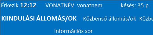 ) villogjon: Az érkezési idő és (késés esetén) a késési információ kivételével minden felirat (vonattípus, vonatnév, közbenső állomások, kiindulási állomás, alsó