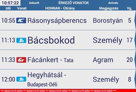 fehér betűszínnel jelenjen meg villogva (blinking) a Megjegyzés rovat felső sorában. A megjegyzés információk vonatsoronként maximum 2 sor lehet. A Vg. oszlopban a vágányszám jelenítendő meg.