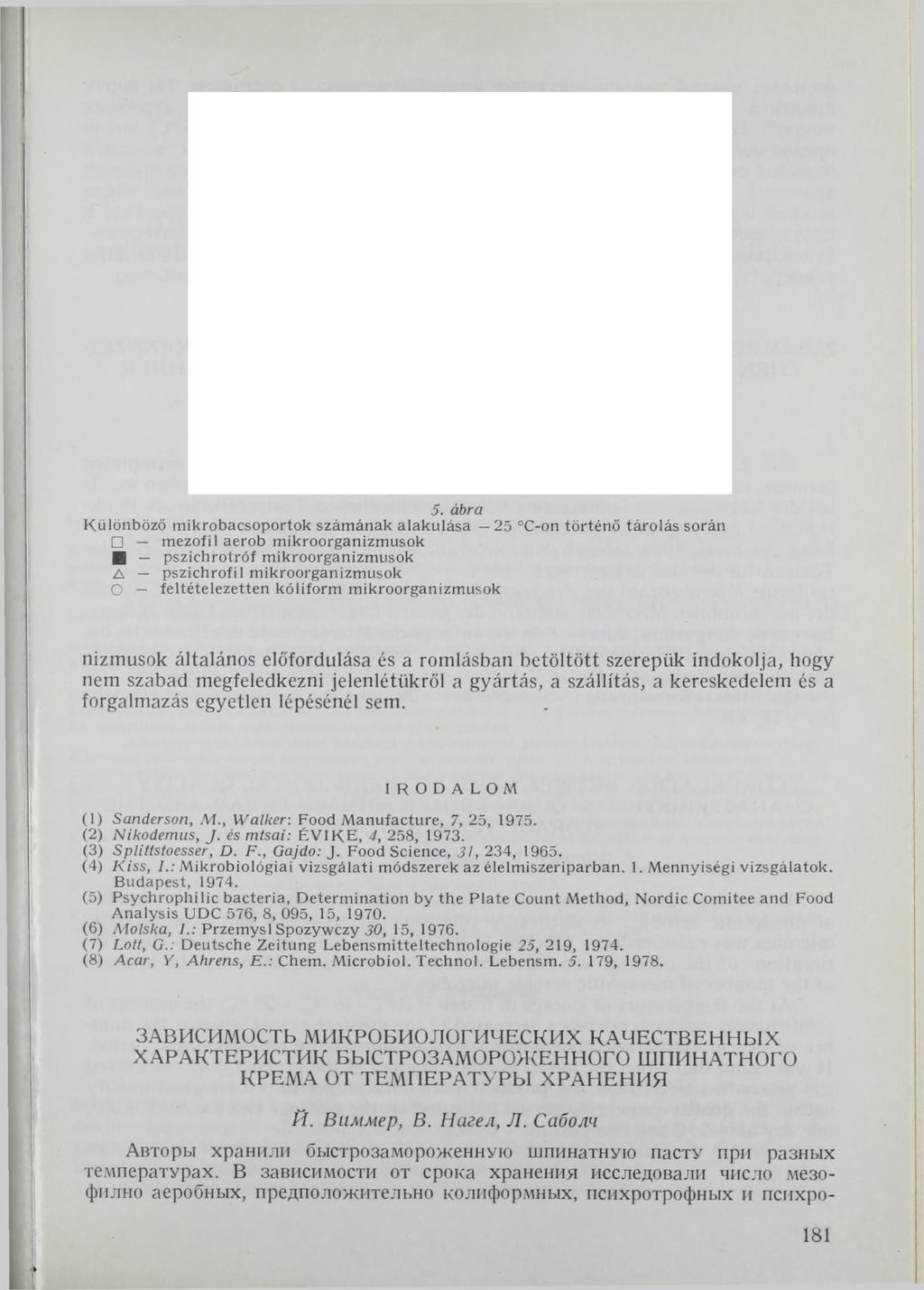 5. ábra Különböző m ikrobacsoportok szám ának alakulása 25 C-on történő tárolás során mezofil aerob m ikroorganizm usok pszichrotróf m ikroorganizm usok Д pszichrofil m ikroorganizm usok О