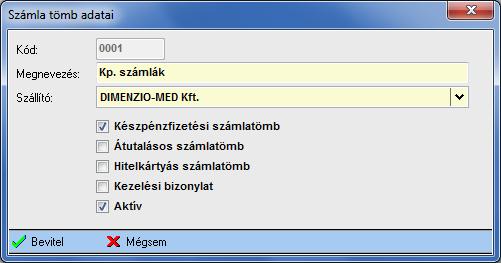 A számlatömb adatai: kód - 5 karakteres kód betűkről illetve számokból állhat.