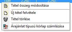 A tétel összegét módosíthatjuk, illetve törölhetjük a tételek listáról.
