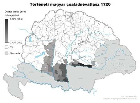 Egyénnevek 55 Az 1720-as összeírás alapján az Iván-nak és változatainak az adatait térképre vetítve (7. ábra) azonban meglepő eredményt kapunk: a 14.