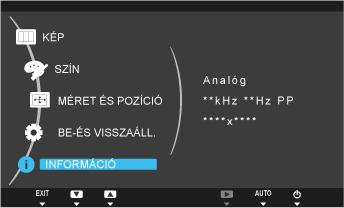 MENÜ PC/AV mód DESCRIPTION Számítógéphez való csatlakoztatás esetén állítsa PC értékre, AV-eszközhöz való csatlakoztatás esetén pedig állítsa AV értékre.