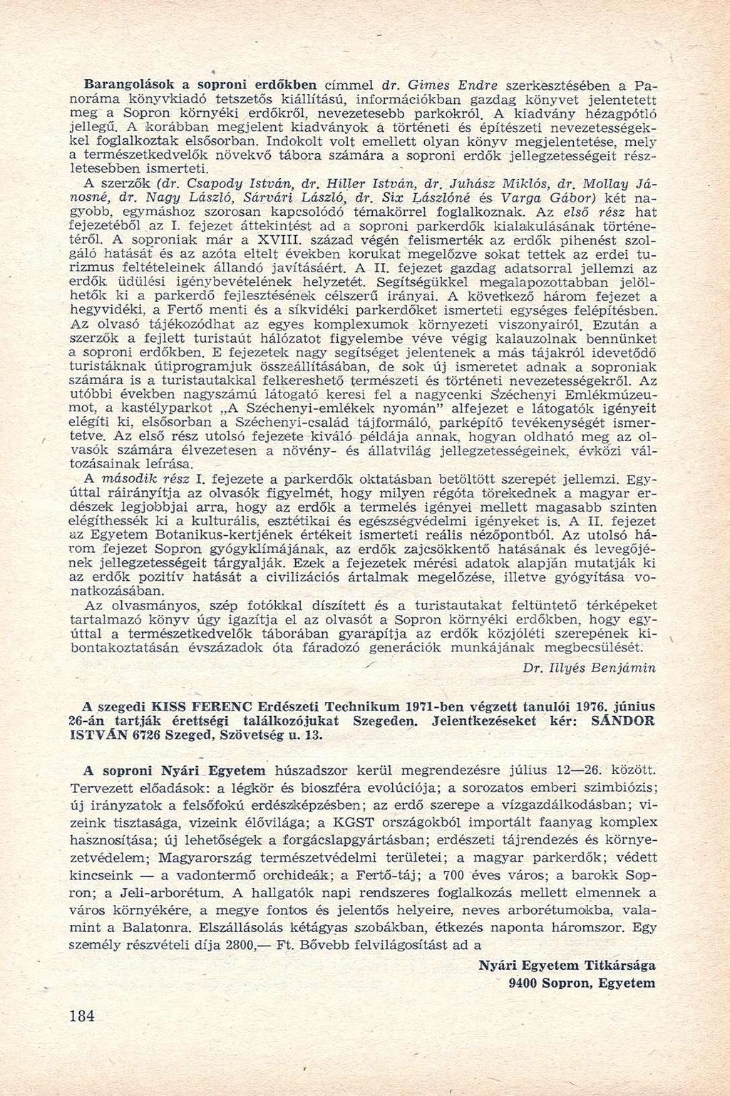 Barangolások a soproni erdőkben címmel dr.
