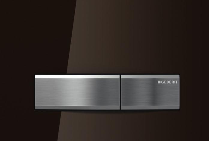 GEBERIT SIGMA50 ELSÖPRŐ ELEGANCIA Hét színváltozat Víztakarékos, kétmennyiséges öblítés Üveg, műanyag vagy fém felület Az alapegység tartós, könnyűfém öntvényből készül Vizeldékhez való változatban