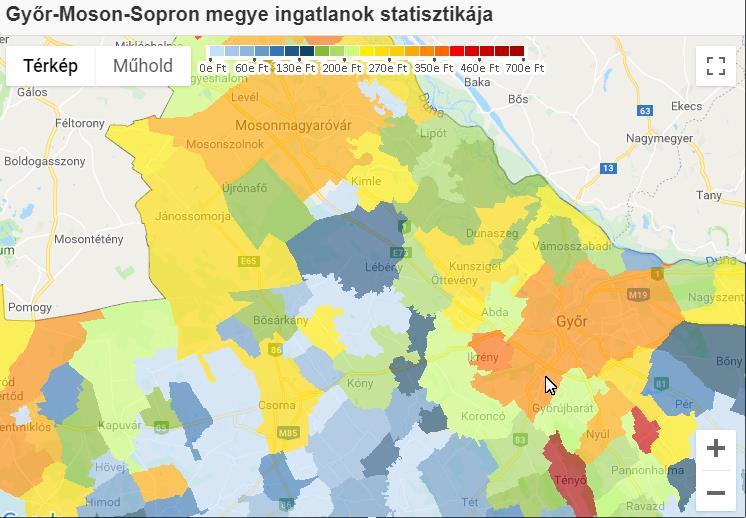 Összehasonlításként az alábbi ábrákon a Győr-Moson-Sopron-megyei és a Győr környéki: ingatanárak: A lakóingatlanok számának