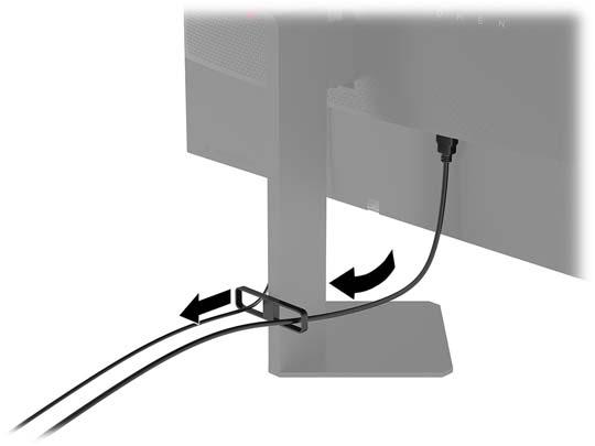 5. Vezesse át a kábeleket a kábelrendező bilincsen a monitor hátoldalán.