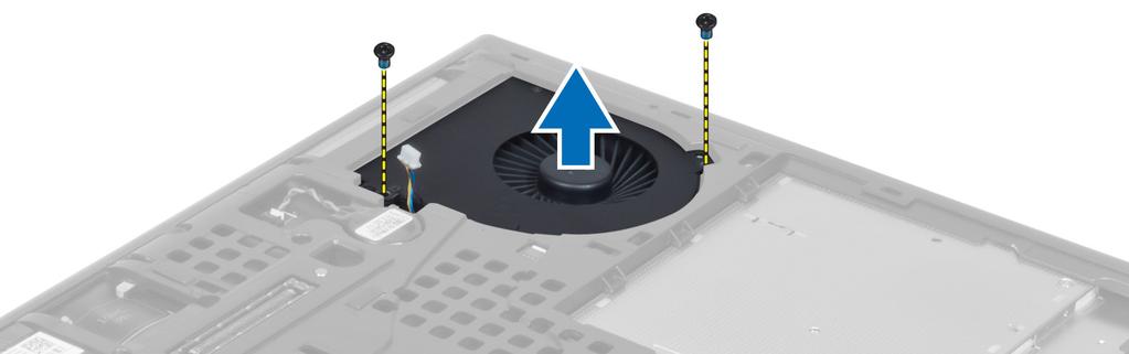 A processzorventilátor eltávolítása 1. Kövesse a Mielőtt elkezdene dolgozni a számítógép belsejében című fejezet utasításait. 2. Távolítsa el a következőt: a. akkumulátor b. alapburkolat 3.