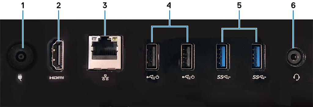 Hátsó panel 1 Tápadapterport A gép tápellátásához csatlakoztasson egy adaptert. 2 HDMI-kimeneti port Csatlakozást biztosít tv-készülékhez vagy más HDMI-bemenettel rendelkező eszközhöz.