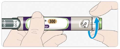 4 LÉPÉS: Állítsa be az adagot Soha ne állítson be egy adagot vagy soha ne nyomja meg az adagológombot felhelyezett tű nélkül! Ez elronthatja az injekciós tollat.