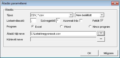 2.6. Export (átadás más rendszerek felé) A kész lekérdezést átadhatjuk Excel táblának, vagy Word-nek az ikonnal. Itt megadjuk az átadás feltételeit.