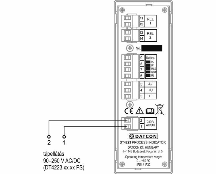 Bekötési rajz, a 230 V tápellátás csatlakoztatásához (csak a PS jelzésű készülék táplálható 230 V feszültségről!) 5.2. Csatlakoztatás a tápellátáshoz Az alábbi ábra mutatja a PS típusjelű készülék csatlakoztatását a tápellátáshoz.