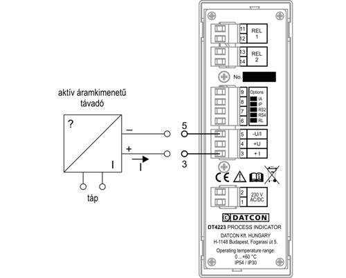 5.3. Aktív áram kimenetű (0 20 ma) jelforrás csatlakoztatása Az alábbi ábra mutatja a jelvezeték bekötését: Bekötési rajz 1.