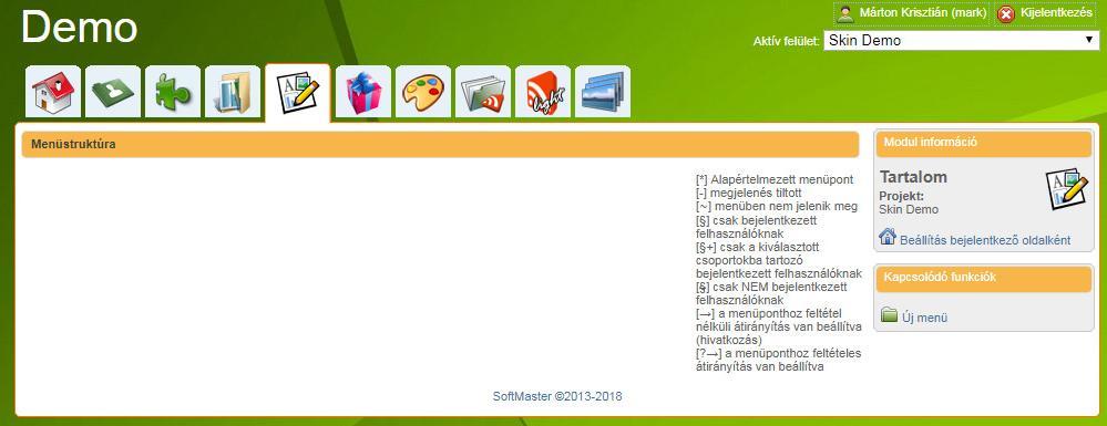 Új menü létrehozása Kattintsunk a jobb oldali funkció panelon az Új menü
