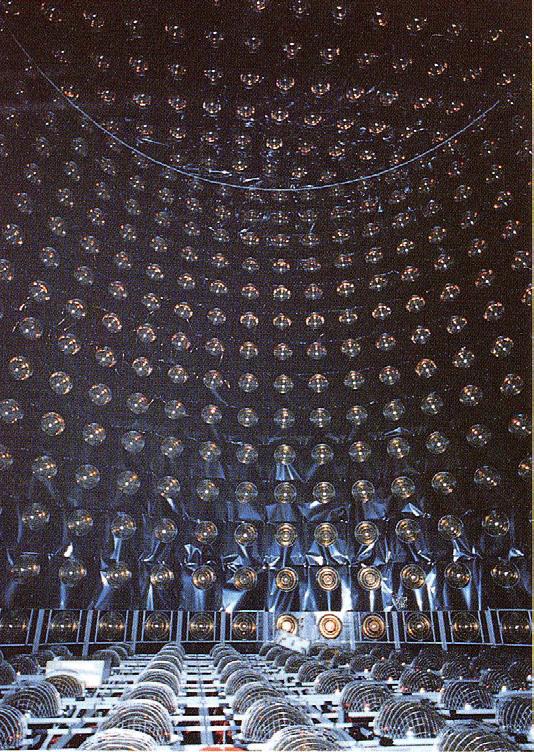Kamiokande II detektor Discovery of neutrino oscillations 1621 A nagy PM csövek alkamasak elektron és müon által keltett Cserenkov-kúp megkülönböztetésére: megerősítette a Napneutrínó hiányt
