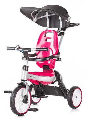 szülőkormányos, kiváló minőségű tricikli - a kisebbek számára leszerelhető lábtartó, karfa - puha üléshuzattal ellátott, amely kiesés gátló is egyben -