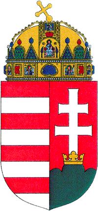 3. oldal I) cikk (1) Magyarország címere hegyes talpú, hasított pajzs. Első mezeje vörössel és ezüsttel hétszer vágott.