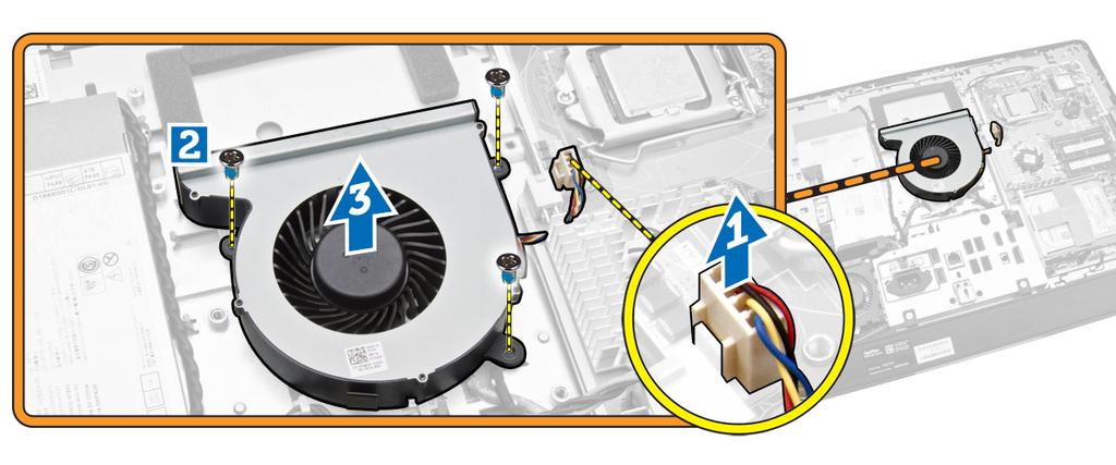 A processzorventilátor beszerelése 1. A processzorventilátort helyezze a számítógépre, és húzza meg a csavarokat, amelyek a processzorventilátort az alaplapra rögzítik. 2.