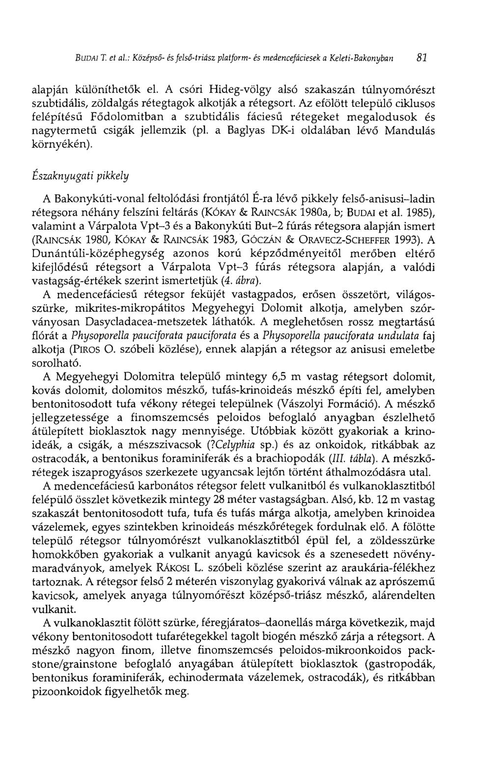 BUDAI T. et al: Középső- és jelső-triász platform- és medencefáciesek a Keleti-Bakonyban 81 alapján különíthetők el.