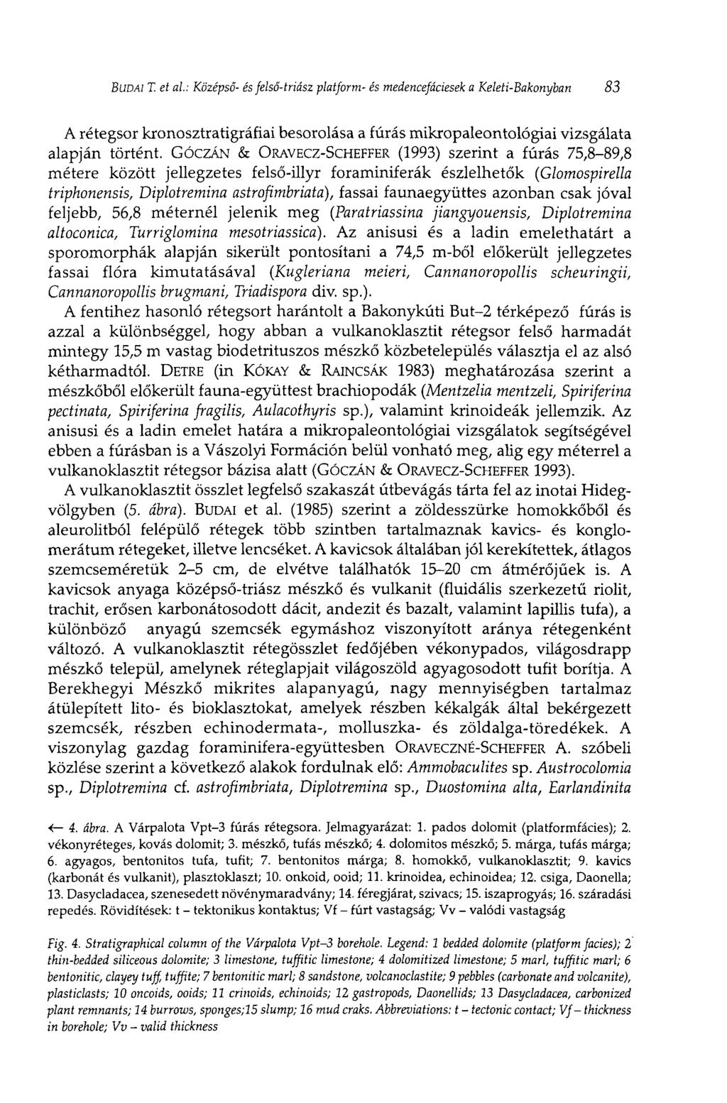 BUDAI T. et al: Középső- és felső-triász platform- és medencefáciesek a Keleti-Bakonyban 83 A rétegsor kronosztratigráfiai besorolása a fúrás mikropaleontológiai vizsgálata alapján történt.