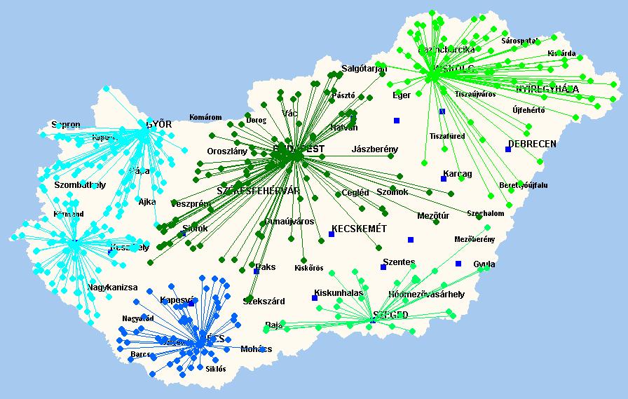 Szállítási teljesítménye alaulása átaódepó esetén (gyaolatban) A Gy&, Zalaegeszeg, Pécs, Szeged és Misolc depóal a övetez& optimális özeteet alaította i a Paagon cég FastNet hálózattevez& pogamja.