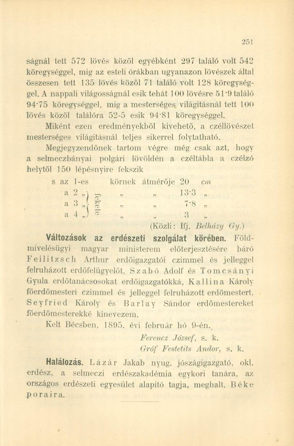 ságnál tett 572 lövés közöl egyébként 297 találó volt 542 köregységgel, mig az esteli órákban ugyanazon lövészek által összesen tett 135 lövés közöl 71 találó volt 128 köregységgel.