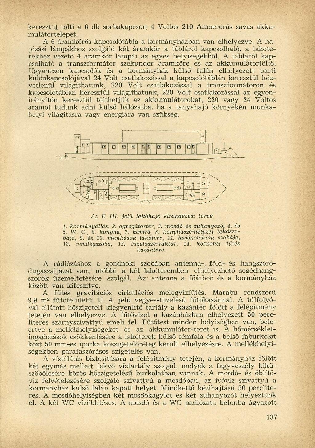 keresztül tölti a 6 db sorbakapcsort 4 Voltos 210 Amper órás savas akkumulátortelepet. A 6 áramkörös kapcsolótábla a kormányházban van elhelyezve.