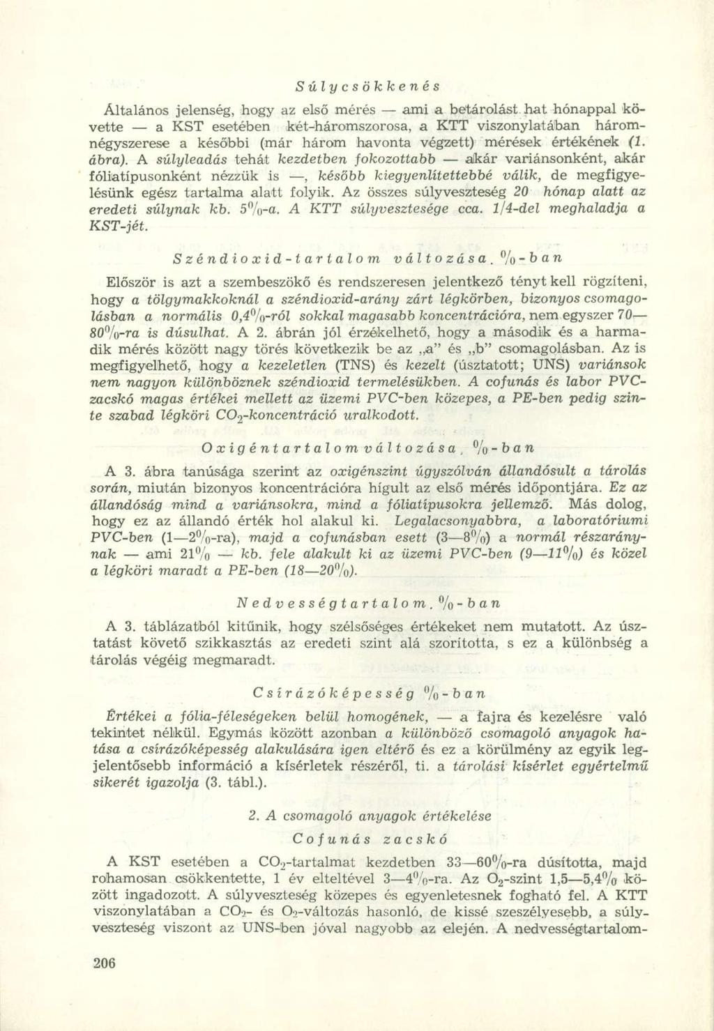 Súlycsökkenés Általános jelenség, hogy az első mérés ami a betárolást hat hónappal követte a KST esetében két-háromszorosa, a KTT viszonylatában háromnégyszerese a későbbi (már három havonta végzett)