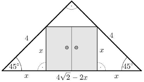 a) Ha a szekrény magassága x méter, akkor szélessége az ábrán látható egyenlő szárú háromszögek miatt 4 x. ( pont) A térfogata pedig: 0,6 4 V x x, amennyiben 0 x.