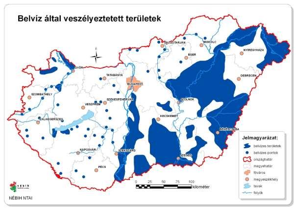 1. ábra Magyarország belvízi veszélyeztetettsége [3] A belvíz kialakulása bár számos okra vezethető vissza, legfontosabb jellemzője mégis, hogy visszatérő jelenség, amelyre, valamint a természeti