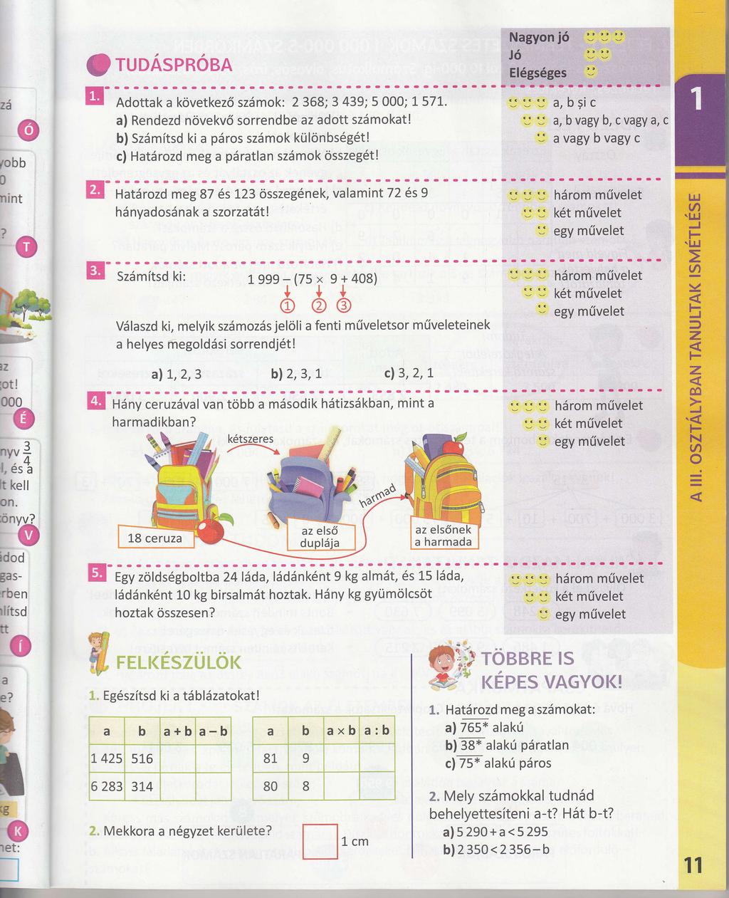 @ TuASPRBA Adttak a kvetkezs szdmk: 2368;3 439;5 000; L57L. a) Rendezd nvekvs srrendbe az adtt szdmkat! b) Szdmftsd ki a psrs szdmk ktilnbs6g6t! c) Hatdrzd meg a pdratlan szdmk sszeg6t!