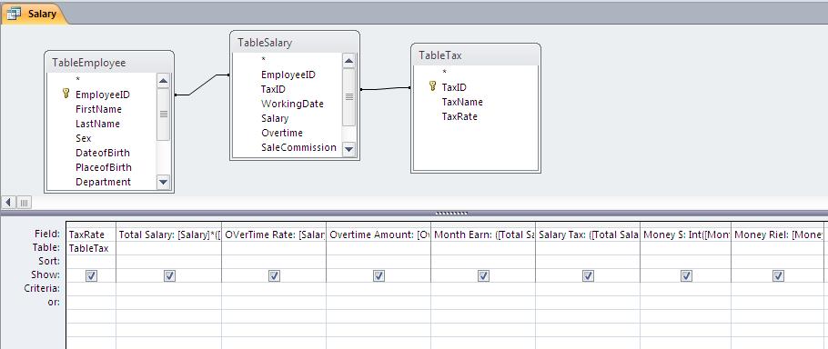 enhcalt plenaebleyig Run Query rubmnþsmrab;knnatamk,al Field nimyy² Total Salary: [Salary]*([WorkingDate]/30) Over Time