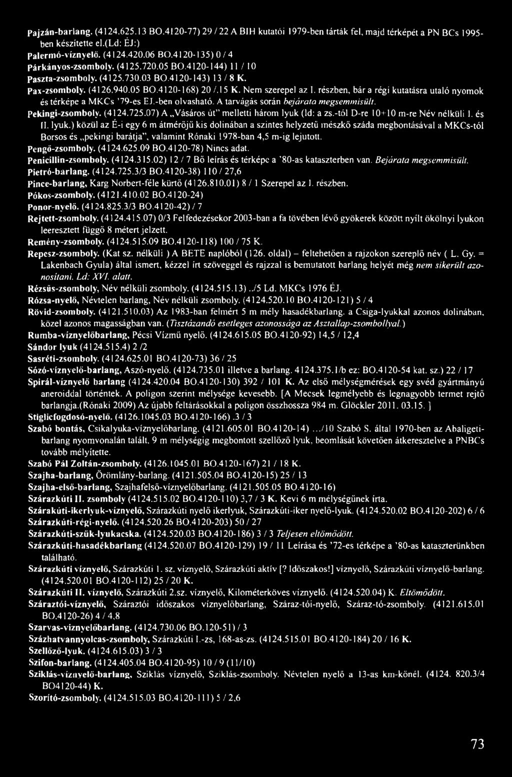 (ld: a zs.-tól D-re 10+10 m-re Név nélküli 1. és II. lyuk.