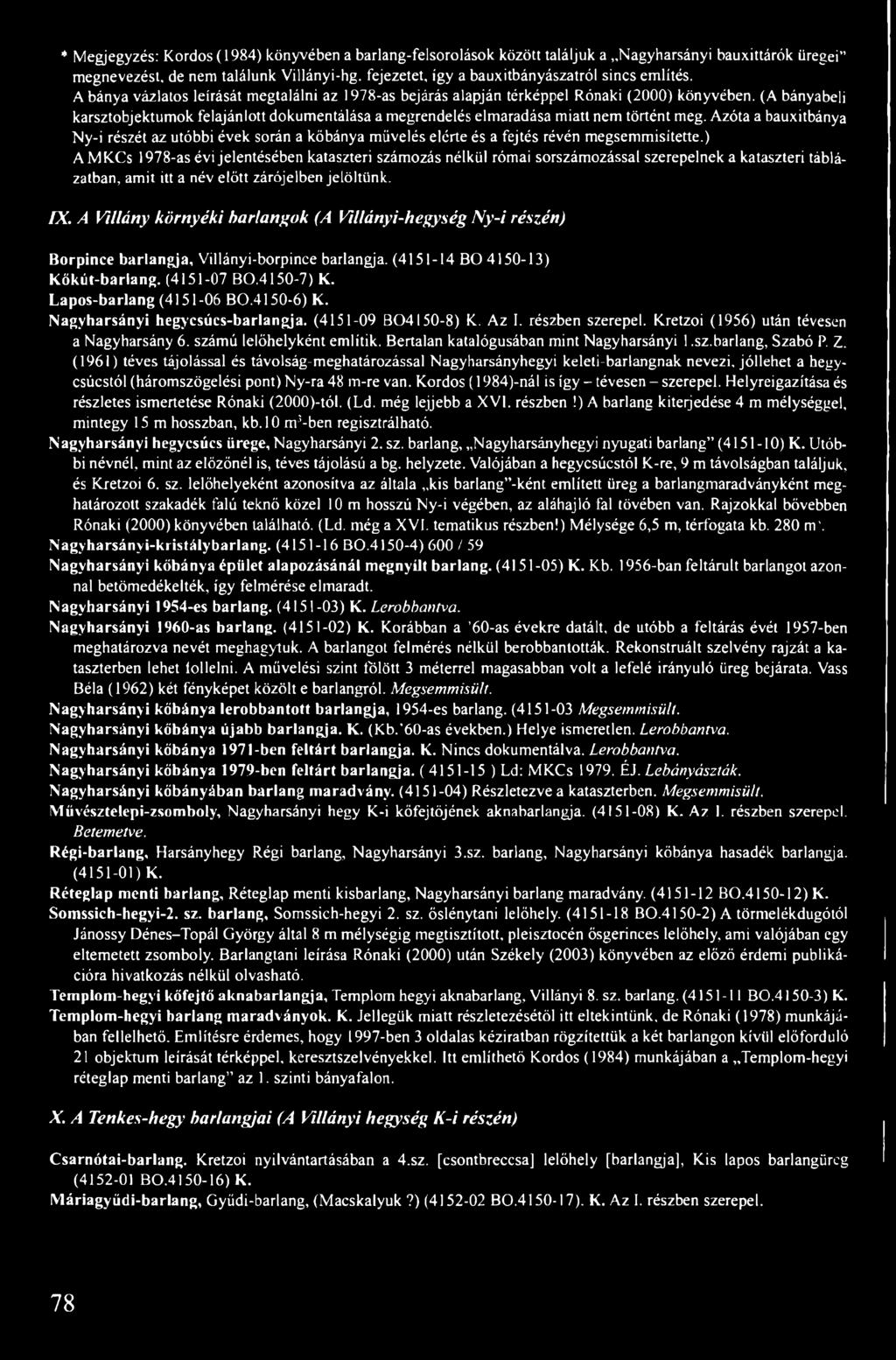 (A bányabeli karsztobjektumok felajánlott dokumentálása a megrendelés elmaradása miatt nem történt meg.