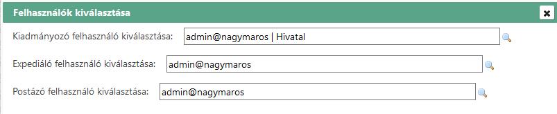 egység is: Az alapértelmezetten megjelenített felhasználók esetében a szervezeti egység nem jelenik meg, mivel a kiadmányozó felhasználó esetén az alapértelmezett szervezeti egység az Iratkezelő