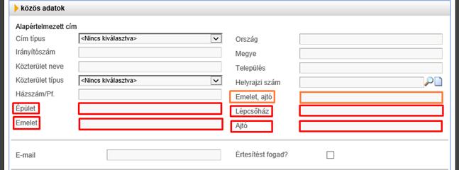 A felugró ablak Alapadatok fülön három partnertípus közül választhatunk: - közület (cég, intézmény, stb.