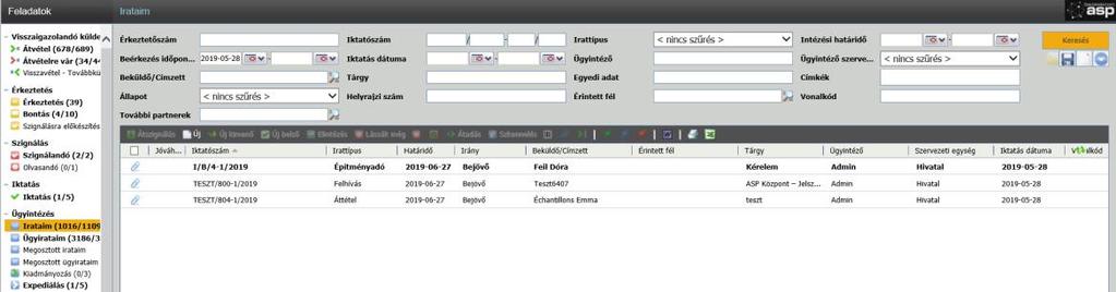 Bejövő email iktatás utáni szignálása A levelező kliensben lehetőség van a beérkező emailt érkeztetni, bontani és iktatni egy