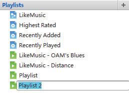 » A Playlists (Lejátszási listák) alatt tetszés szerint nevezze el a lejátszási listát. Hozzon létre egy lejátszási listát. Adja hozzá a kiválasztott zeneszámokat a lejátszási listához.