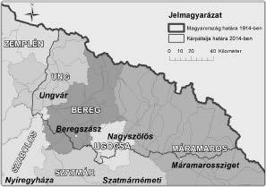 ISSN 2310-1954. Acta Academiae Beregsasiensis 2014/1 35 1. ábra. Kárpátalja mai területe a történelmi Magyarország keretén belül Kárpátalja három rendezett tanácsú városa szintén magyar többségű volt.