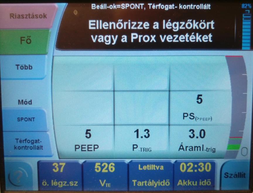 Newport HT70 Plus kezdeti beállításai noninvazív lélegeztetéshez A Riasztások fül alatt P (P max ): 35-45 mbar A Több fül alatt kapcsoljuk be a NIV opciót!