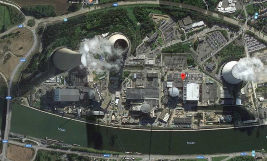 Tihange atomerőmű: Belgium PWR, hűtőtornyos hűtéssel 3 db blokk: 1009 MW villamos és 2873 MW termikus teljesítménnyel blokkonként